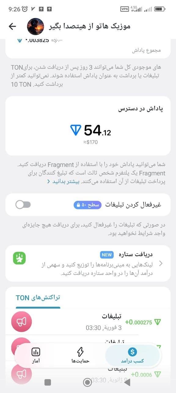 درآمد کانال از Telegram Ads